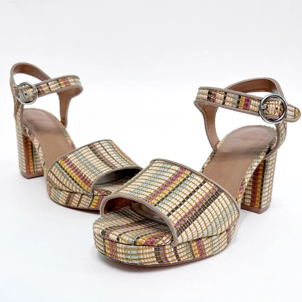 urban outfitters | sienna rattan raffia platform sandal heels 9 - Picture 1 of 13